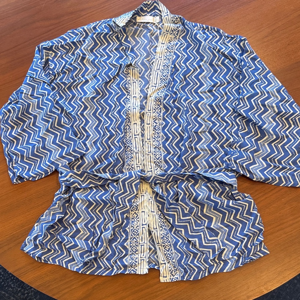 Natalie Martin Blue Zigzag Women's Saylor Kimono Jacket Shirt